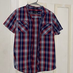 Eighty Eight Platinum S Short Sleeve Button Down Collard Red Blue White Shirt
